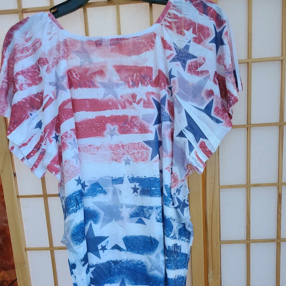 Women’s Star & Stripe Tunic Top in White, Red & Blue